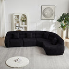 Curved 123.2-inch Modern Black Modular Sofa in chenille fabric, 4-seater layout with deep seats and soft texture for luxury living spaces.