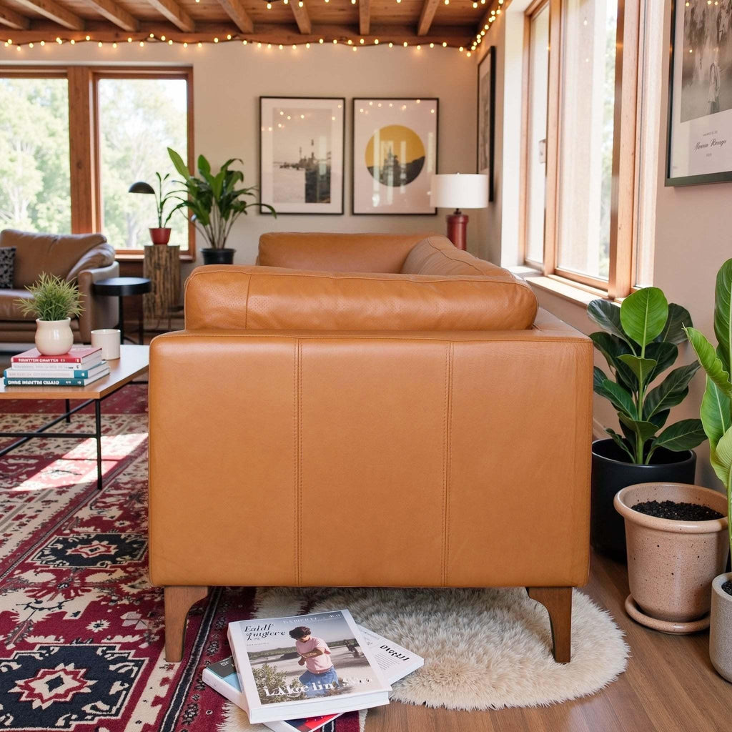 Bellrose Mid-Century Modern Leather Sofa.