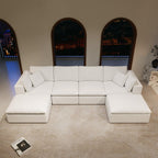 Modular Sectional Sofa - Plush Corduroy Fabric White.
