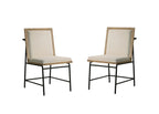 Pair of cream upholstered dining chairs with oak frames and black metal legs from the Round Oak Dining Table Set.