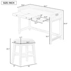 TREXM 4-Piece Dining Table Set for 3, Retro Kitchen Table and Chairs Set with 3 Storage Drawers, Ideal for Small Spaces (Natural)