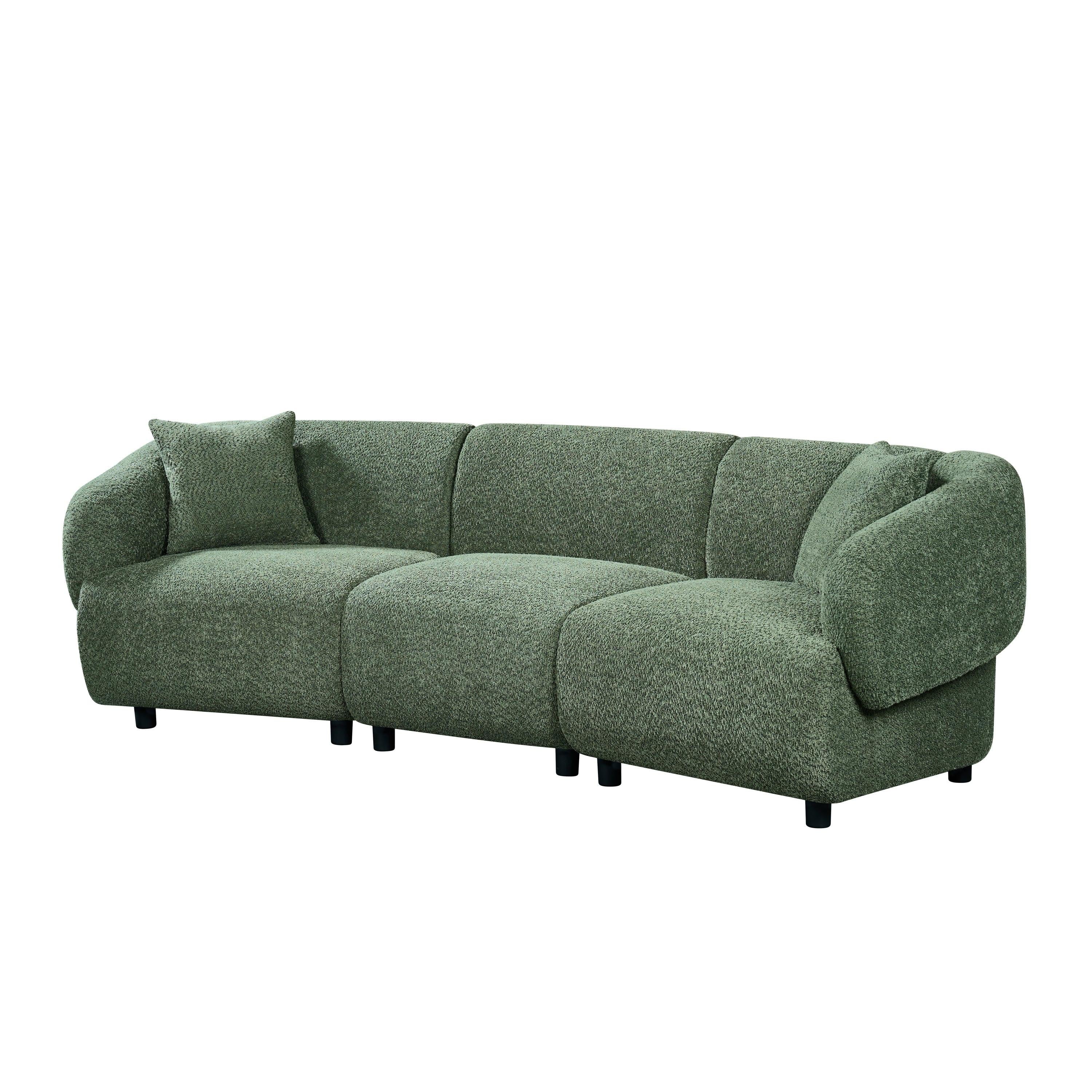 Curved 3-Seater Sofa in Green - Comfortable Seating & Modern Design.