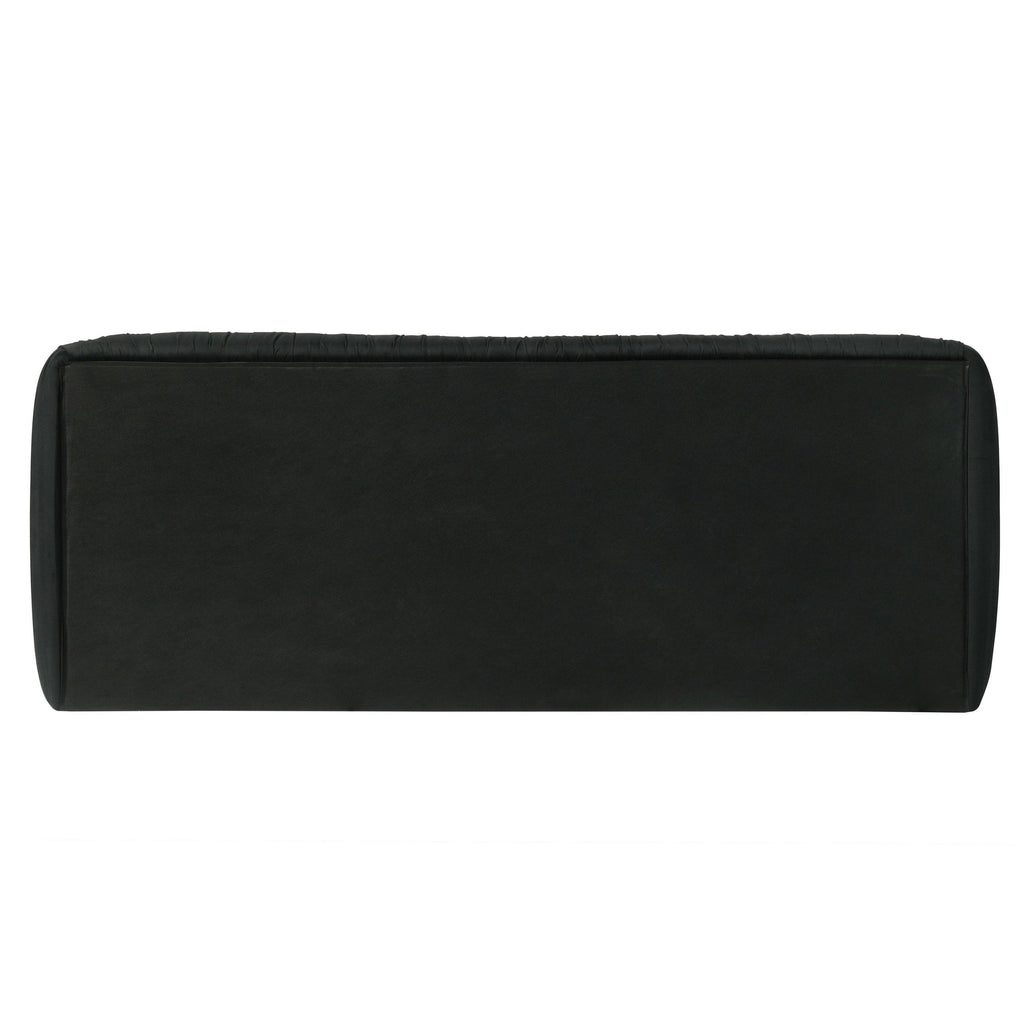 Black Upholstered King Size Bed with Pleated Design.