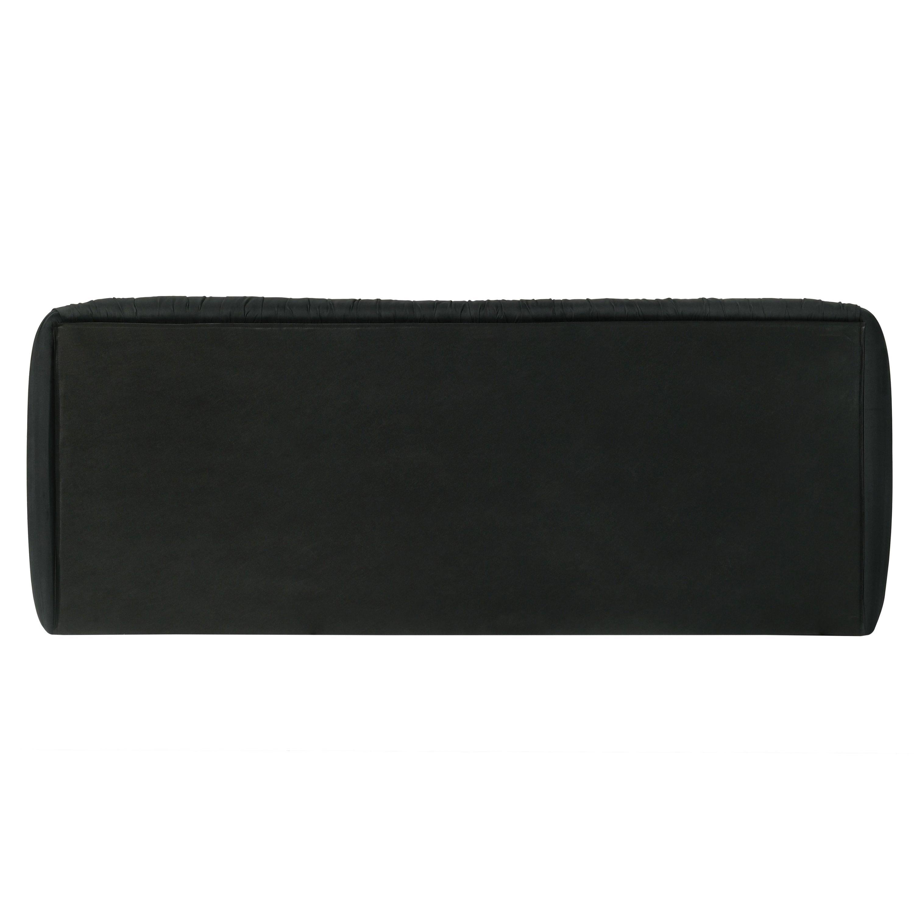 Black Upholstered King Size Bed with Pleated Design.
