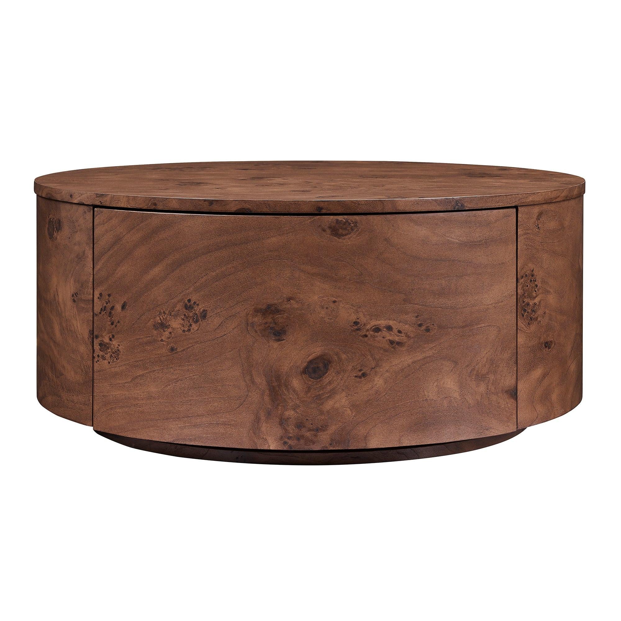 Burl Wood Coffee Table with Drawers - 360° Rotating Top.