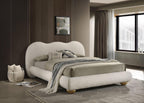 King Size Boucle Upholstered Bed with Wood Feet.