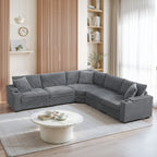 104-Inch Gray Corduroy L-Shaped Sectional Sofa with Storage & USB