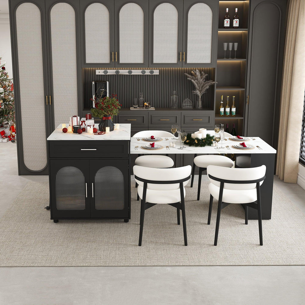 Expandable Kitchen Island with Power Outlet & Storage.