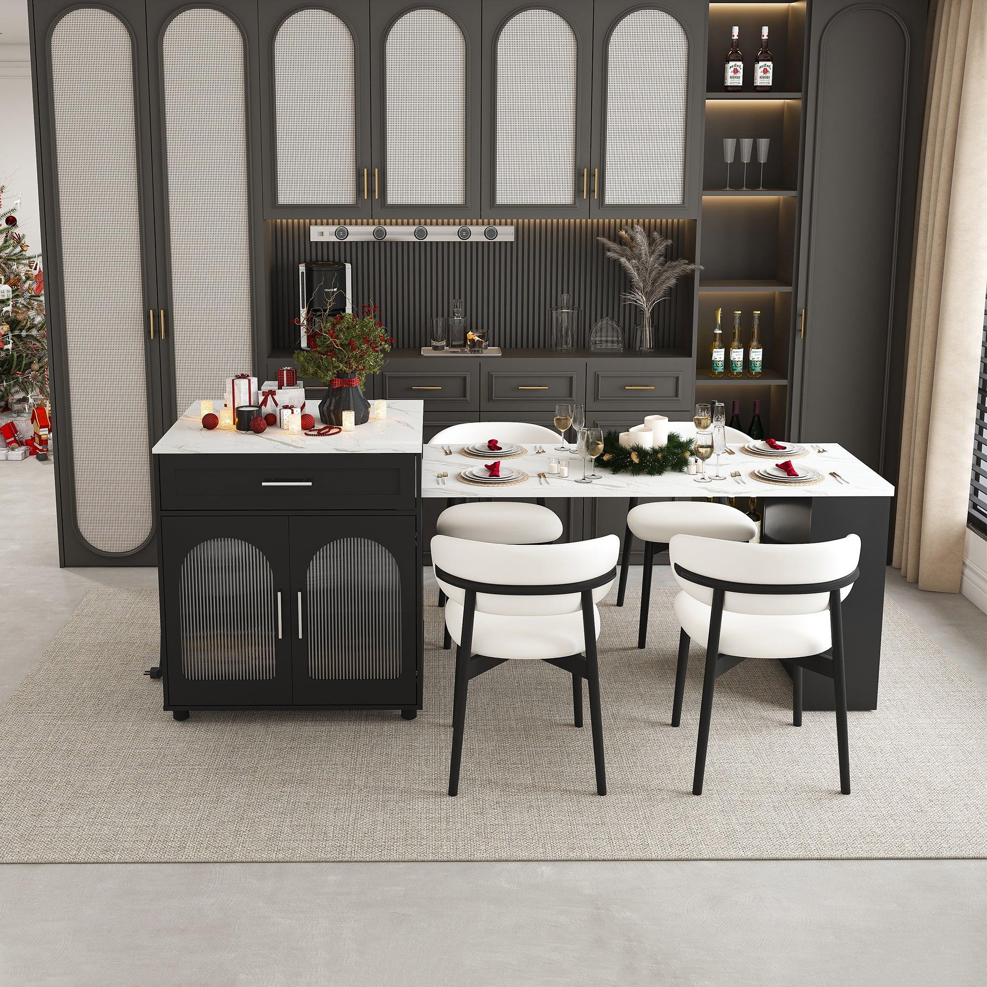 Expandable Kitchen Island with Power Outlet & Storage.