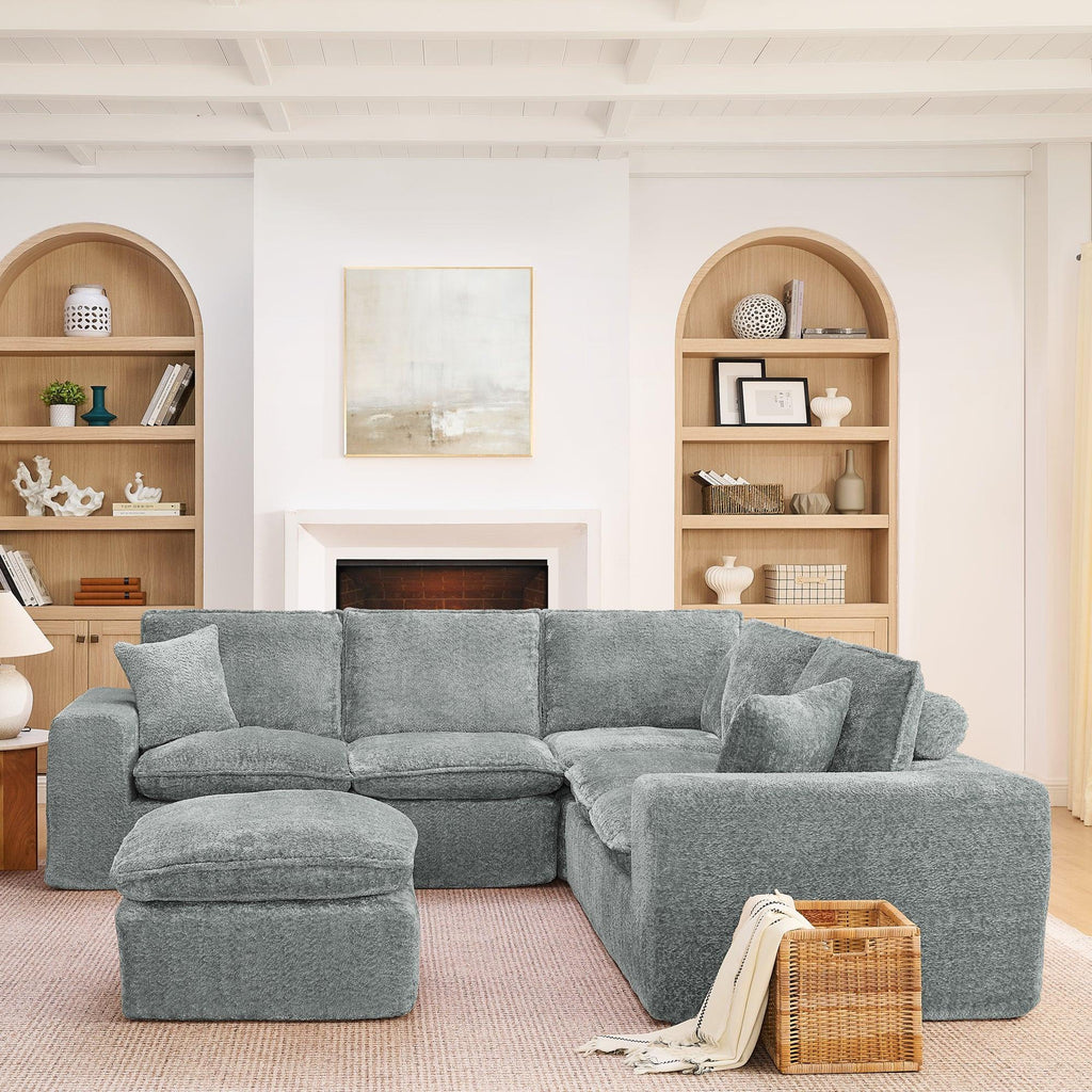 107'' Modern Boucle Sectional Sofa with Moveable Ottoman.