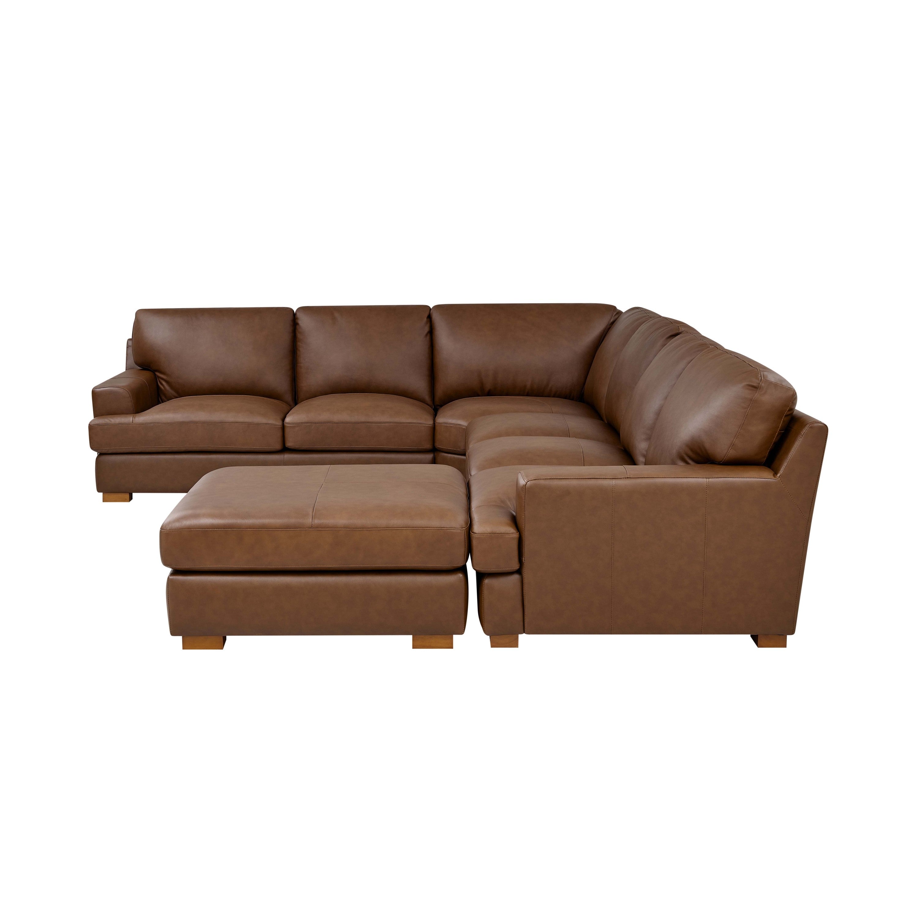 Leather Match Sectional Sofa - Modular Design with 6 Seats viewed from side angle, highlighting plush cushions and modular configuration.