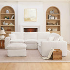 Modern Boucle L-shaped Sectional Sofa with Ottoman.