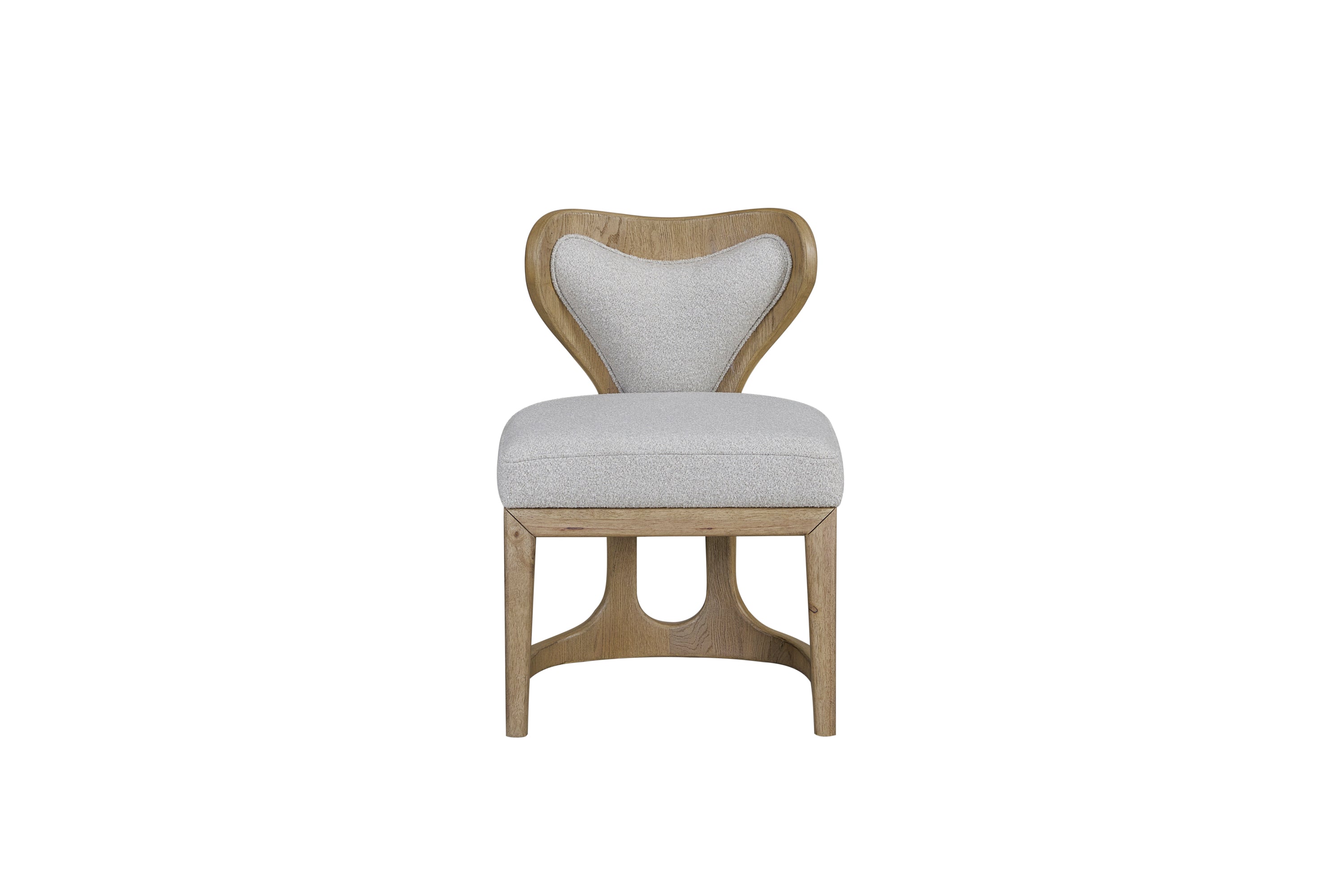 Oak Upholstered Wrap Chair with English Knotty Oak frame and curved backrest. Elegant design with plush light gray cushioning for comfort and durability.