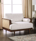 Mid-Century Modern Beige Chair with Walnut Finish.