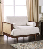 Mid-Century Modern Beige Chair with Walnut Finish.