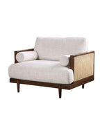 Mid-Century Modern Beige Chair with Walnut Finish.