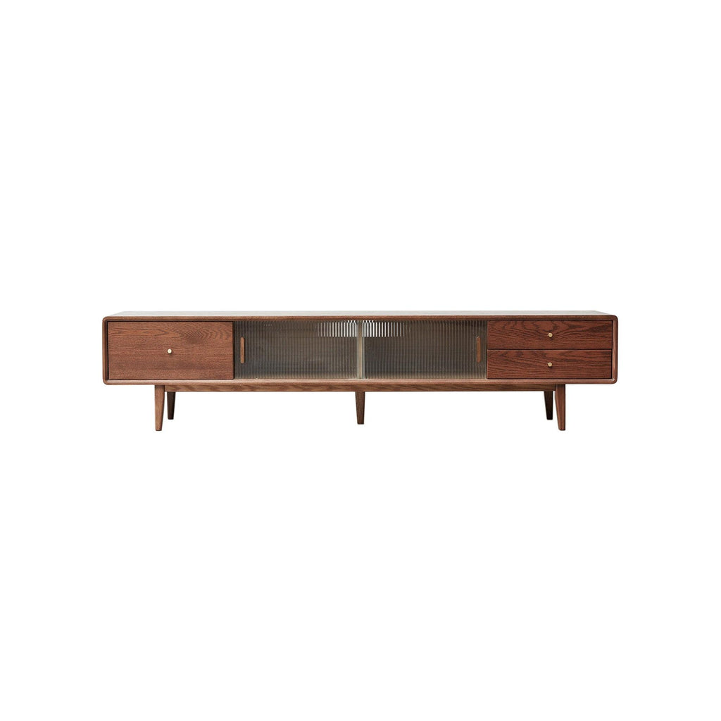 Solid Red Oak TV Cabinet with Glass Doors and Storage.