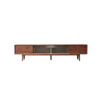 Solid Red Oak TV Cabinet with Glass Doors and Storage.