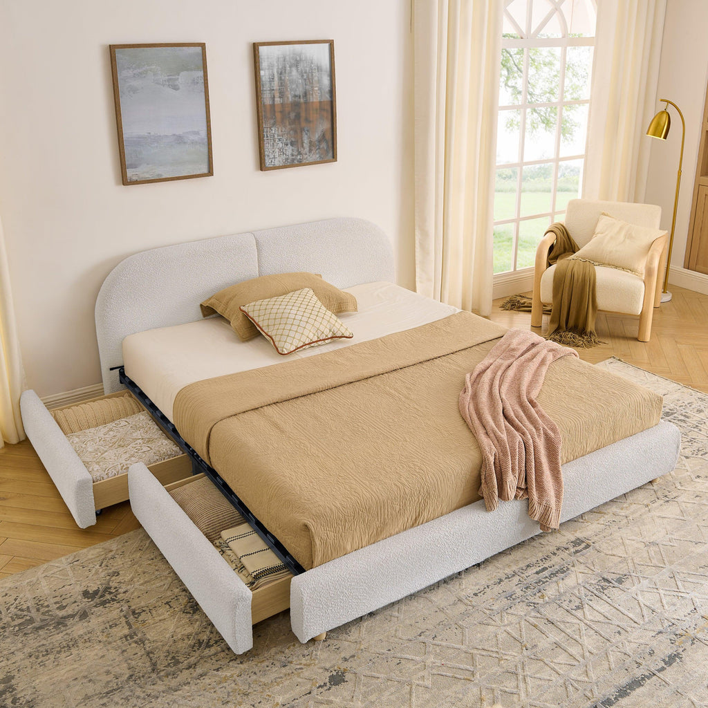 Queen Size Upholstered Bed Frame - Circle Yarn Fabric.
