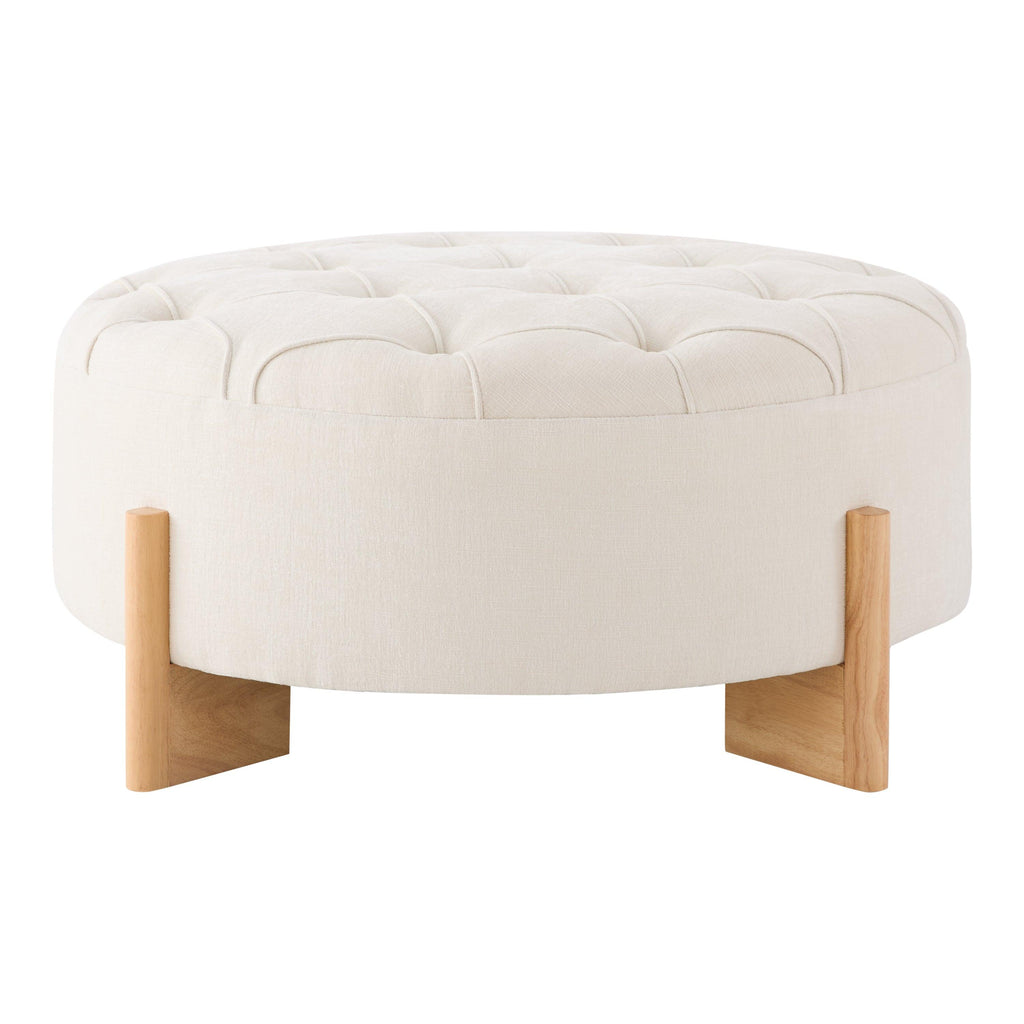 32' Round Tufted Ottoman - Elegant Chenille Coffee Table.