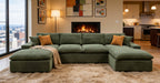 Dark Green Polyester 4-Seater Compressed Sectional Sofa