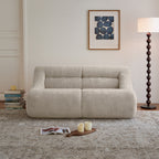 Front view of beige memory foam 2-seater sofa with plush chenille upholstery, perfect for small living areas and no installation needed.