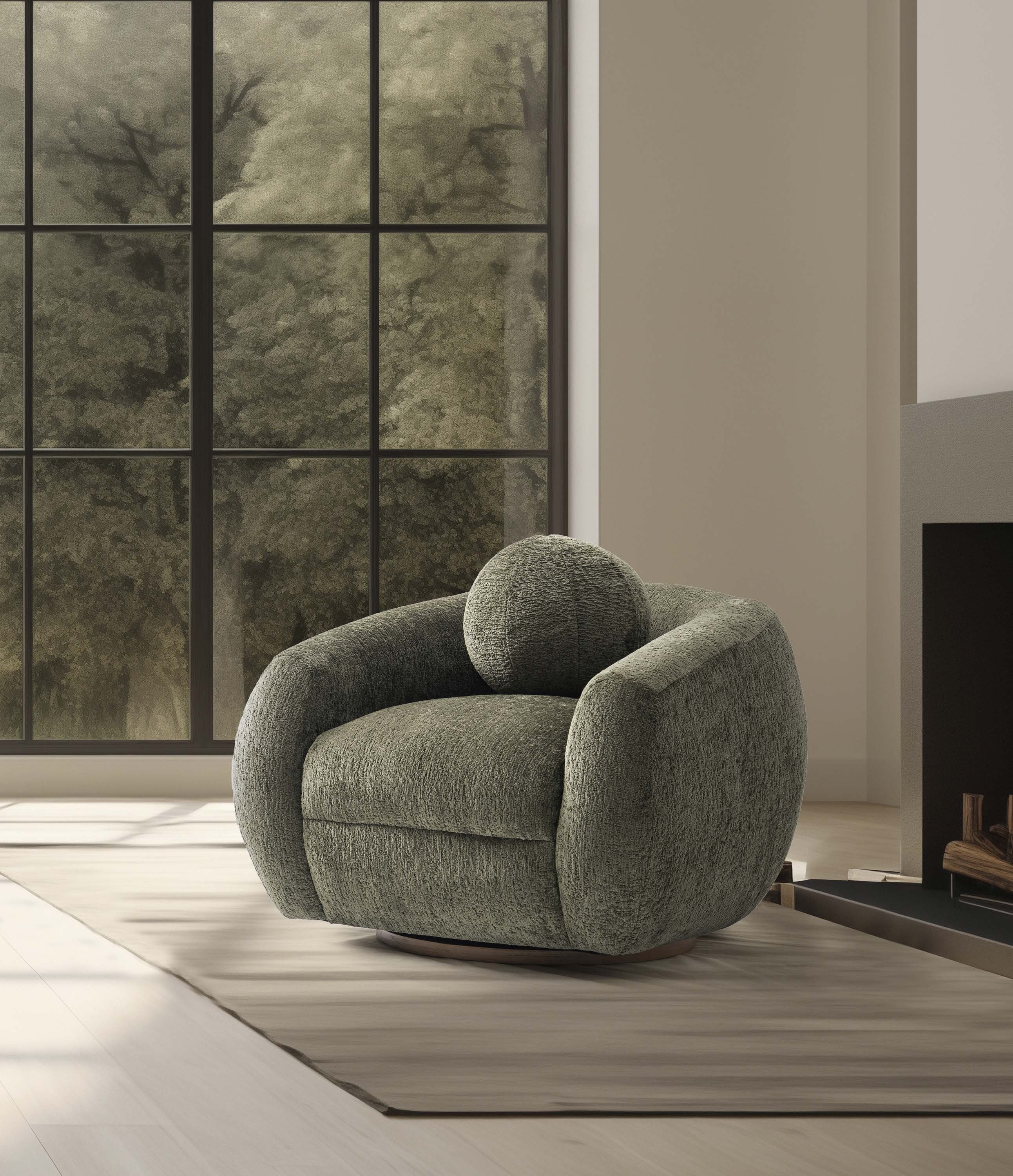 Tribeca Chenille Lounge Chair in Olive Green