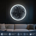 32-Inch Realistic Resin Moon Wall Light – Plug-In Dimmable LED Moon Sconce with Remote Control, 30 W Main & 10 W Night Light, Meteorite Crater Texture, 1.75″ Thick Wall-Mounted Décor for Home & Commer.