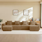 Modular U Shape Sectional Sofa in Velvet with Ottomans.