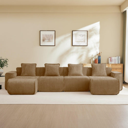 Modular U Shape Sectional Sofa in Velvet with Ottomans.