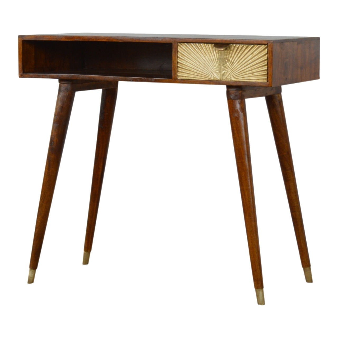 Sunrise Gold Carved Mango Wood Writing Desk with Drawers, Brown