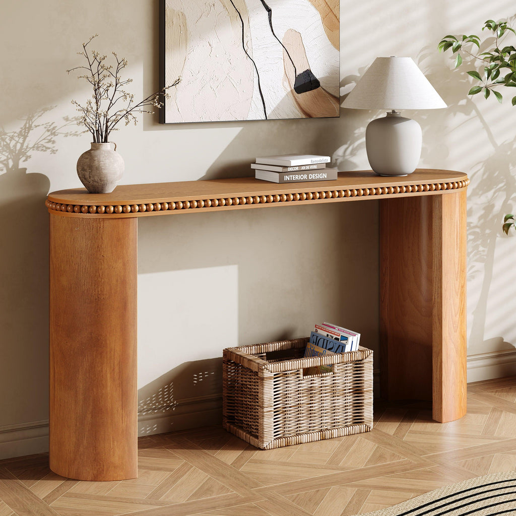 Vintage Beaded Console Table with Reversible Curved Legs.