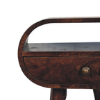 Solid Wood California Walnut Circular Bedside with 1-Drawer, Open Slot, Nordic Legs, Dark Brown.