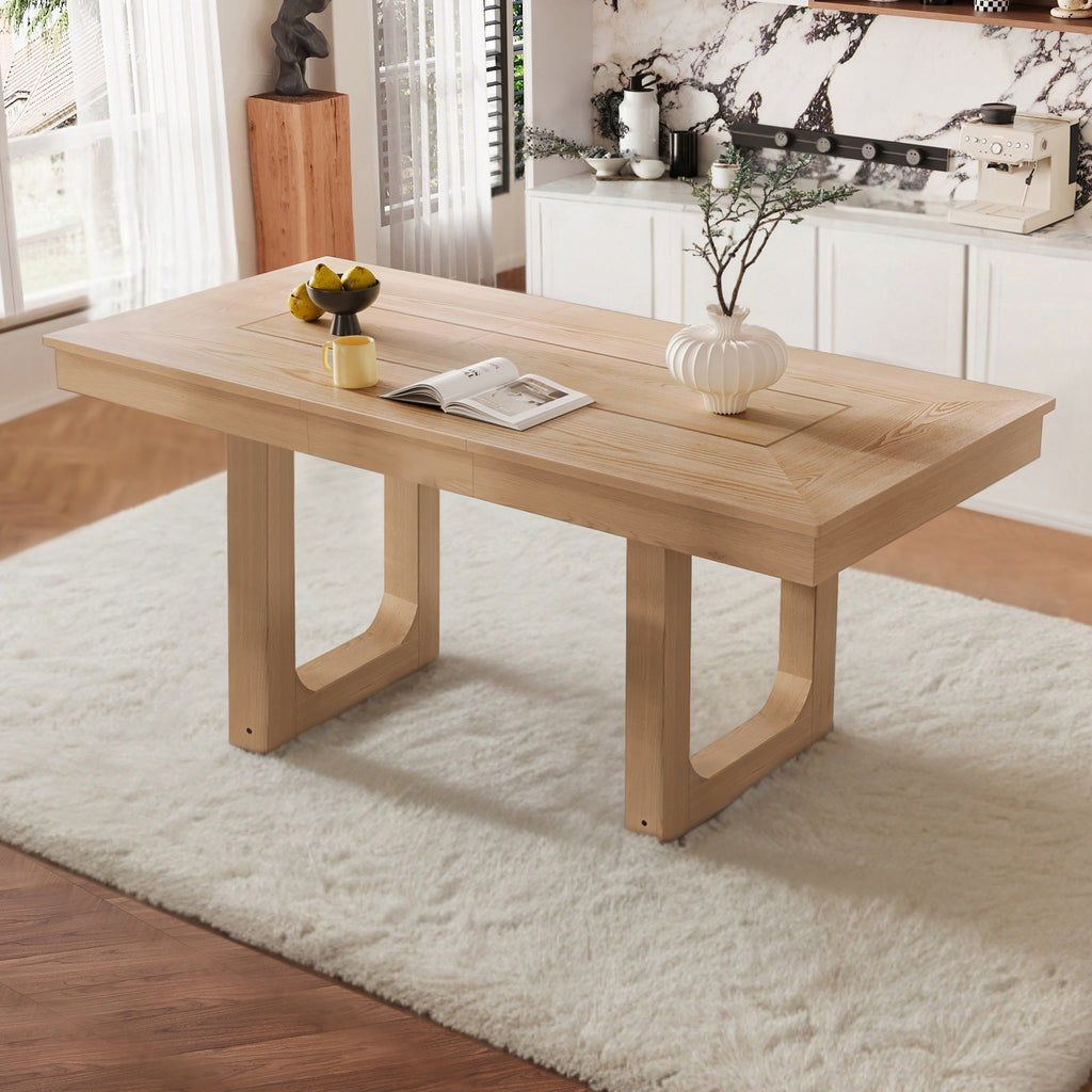 60-78 Inch Extendable Farmhouse Dining Table in Natural Rubberwood