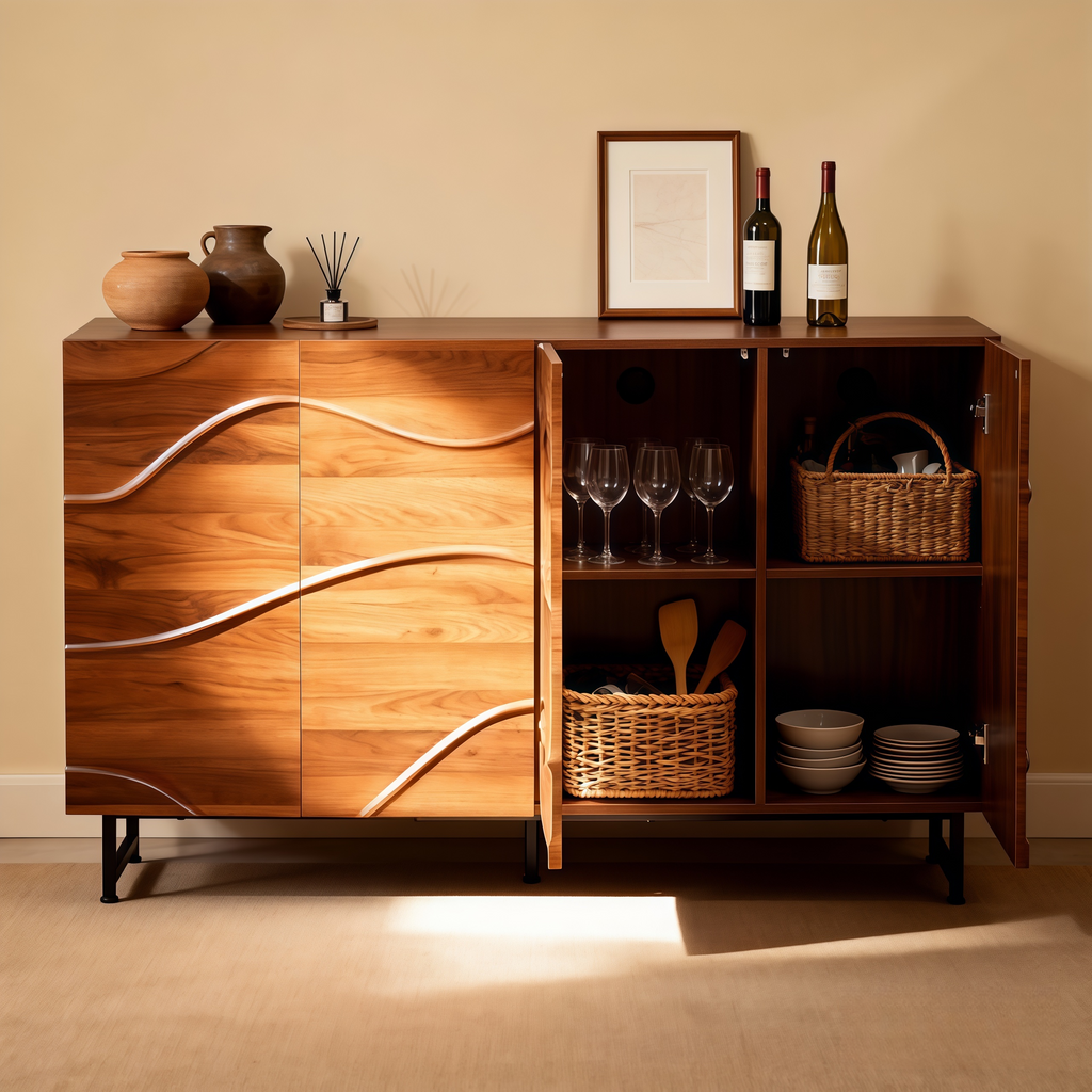 Wood Sideboard with Wave Design & Storage.
