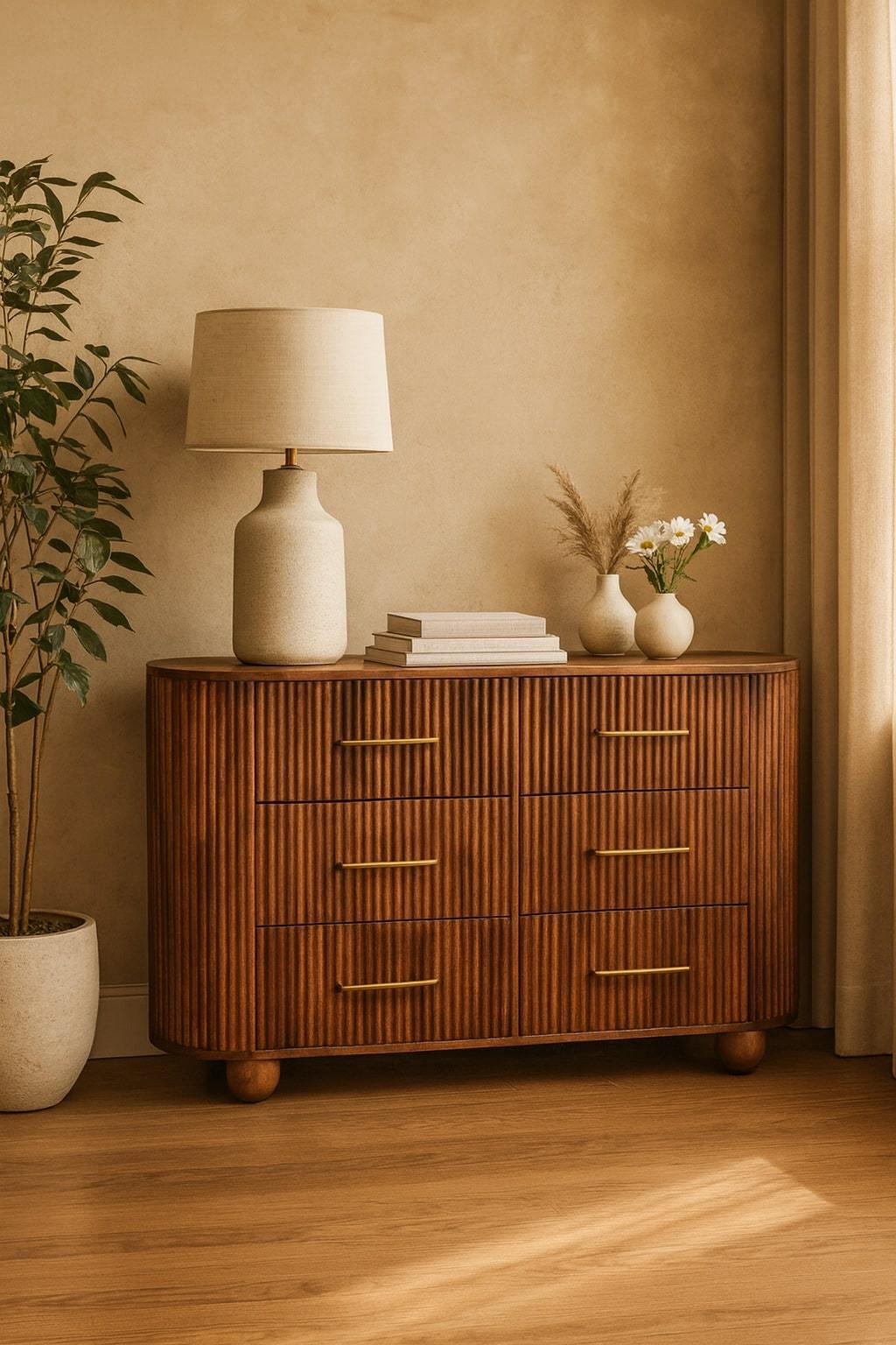 Solid Wood Ridgefront Chest – Roasted Almond,Brown,6-Drawers