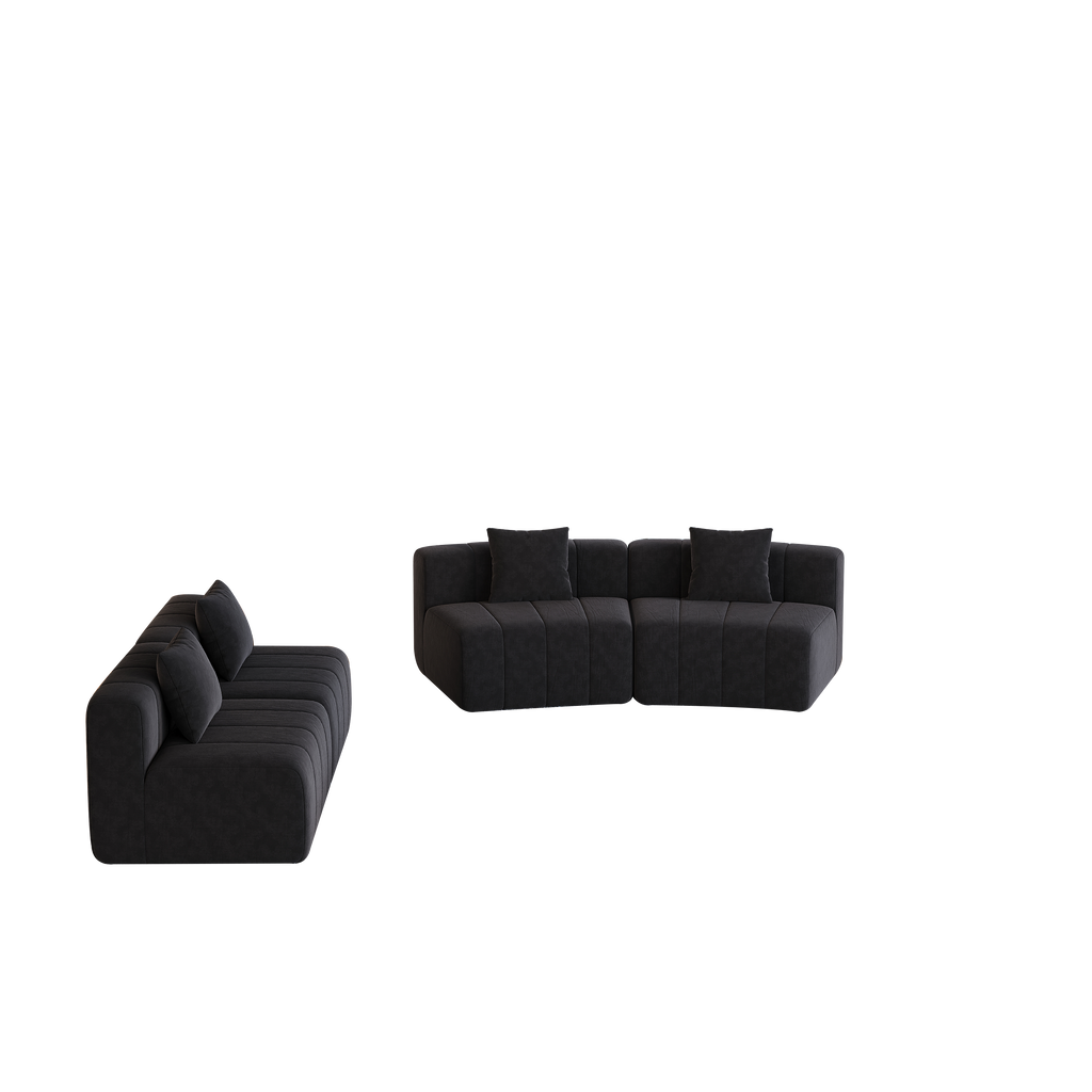 Chenille Curved Sectional Sofa with 4 Pillows.