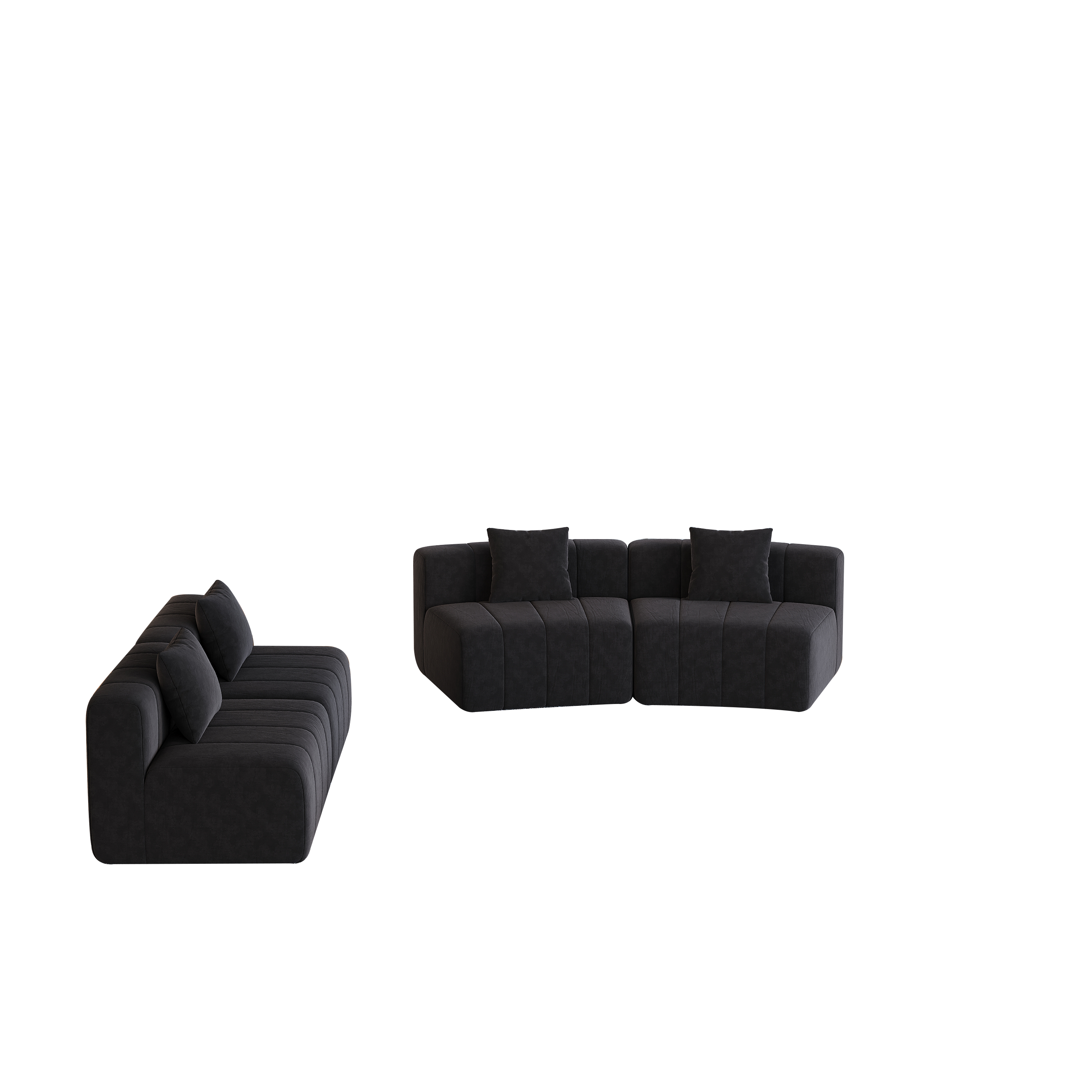 Chenille Curved Sectional Sofa with 4 Pillows.