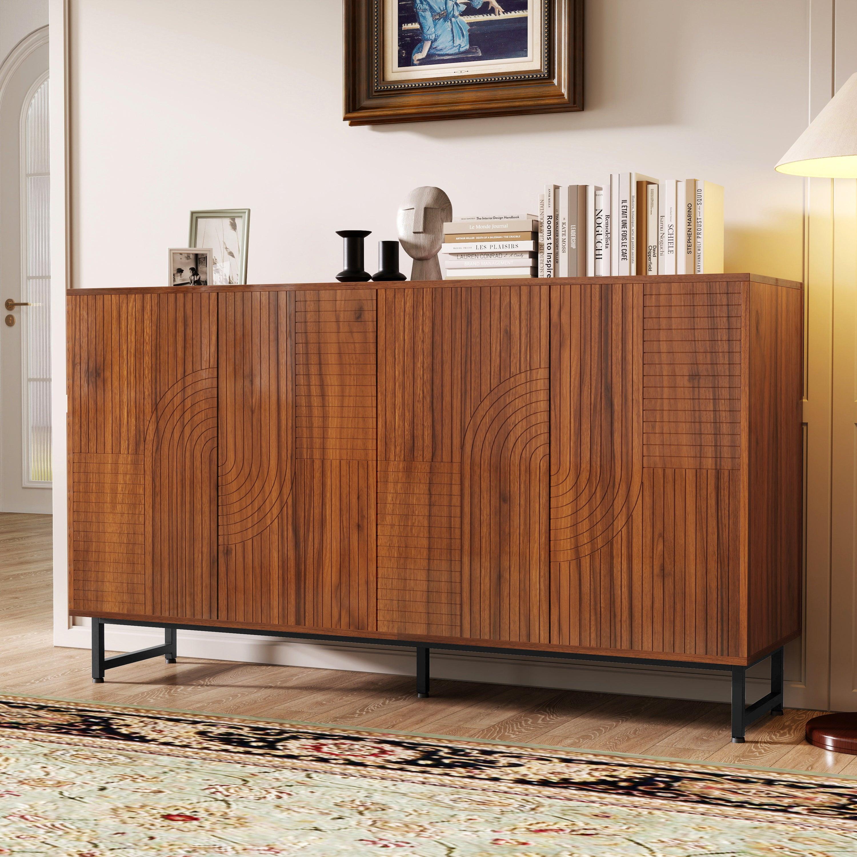 Walnut Mid-Century Modern Sideboard Buffet Cabinet.