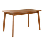 Farmhouse dining table with smooth wood finish and tapered legs, part of a 4-seat dining set with ergonomic design.