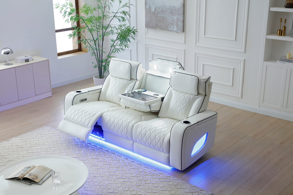 Lumin Power Reclining 3-Seater Sofa in White Faux Leather