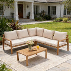 4-Piece Aluminum L-Shaped Patio Sectional with Wood Coffee Table