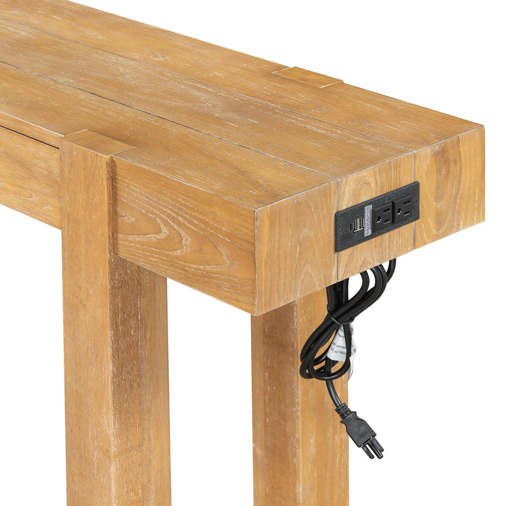 Rustic Wood Console Table with Outlet & Hidden Drawer.