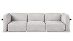 Front view of modular fabric sectional sofa with four seating units in light gray, offering versatile seating for contemporary homes.