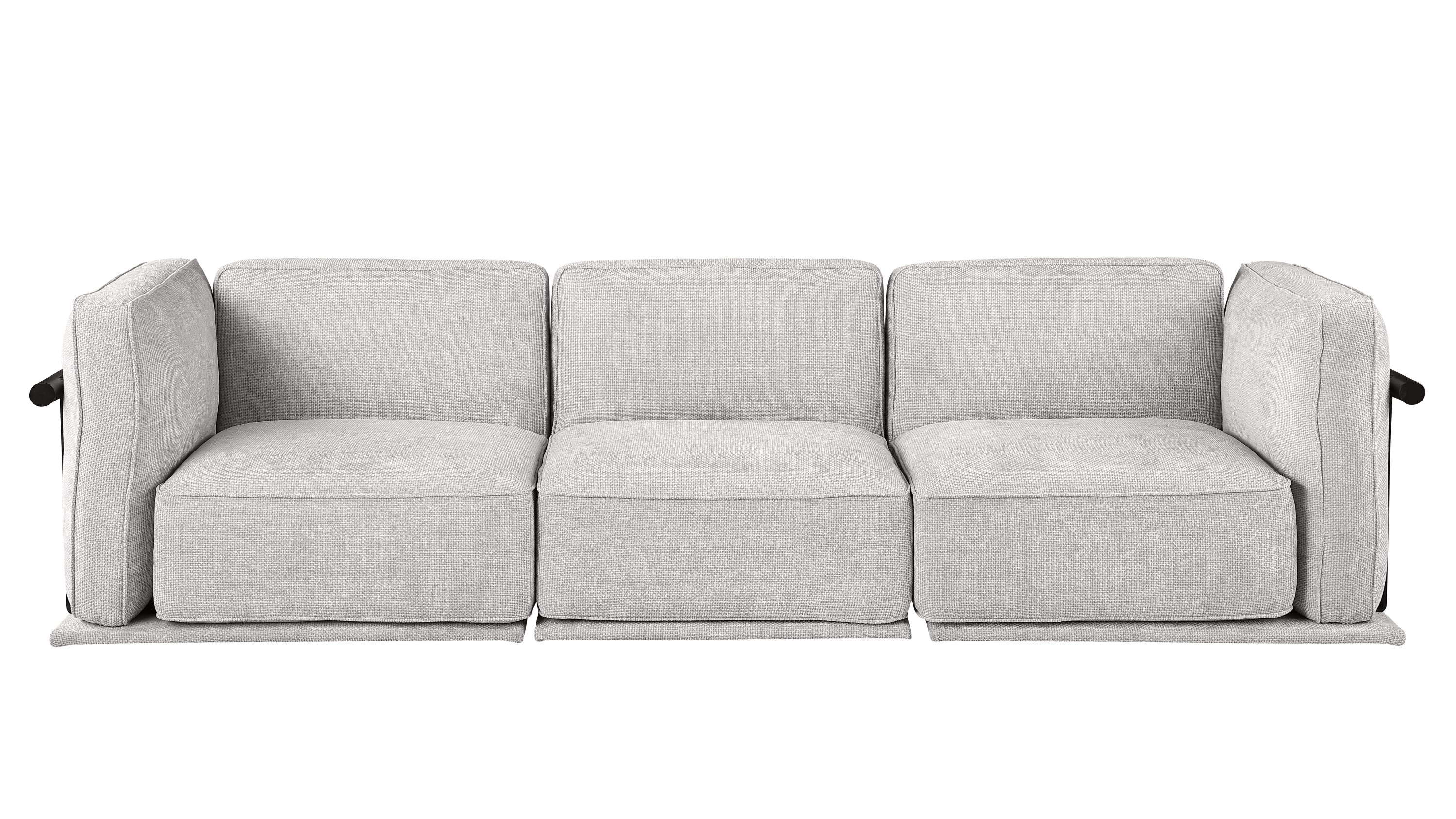 Front view of modular fabric sectional sofa with four seating units in light gray, offering versatile seating for contemporary homes.