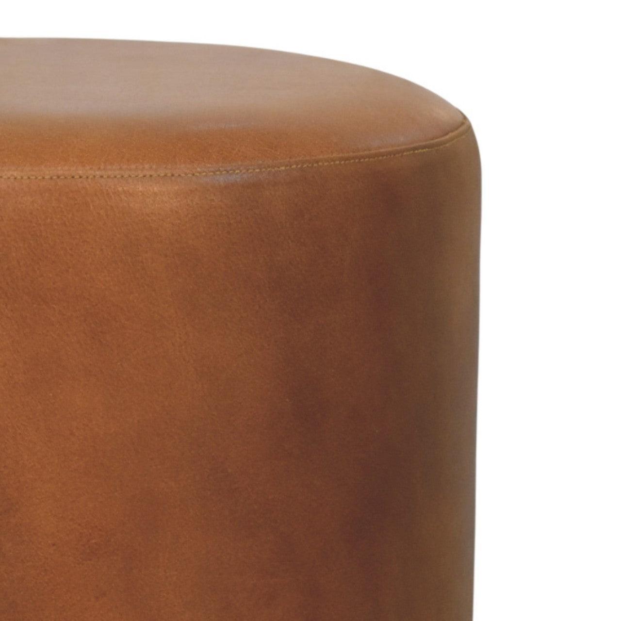 Bola Leather Stool - Solid Wood Construction.