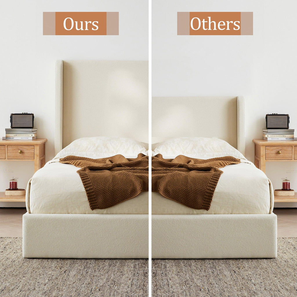 Carmen Wingback Bed Frame in Ivory Boucle - King Size.