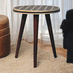 Solid Wood Bone Inlay With Honey Tripod Stool Caramel Finish, Dark Brown