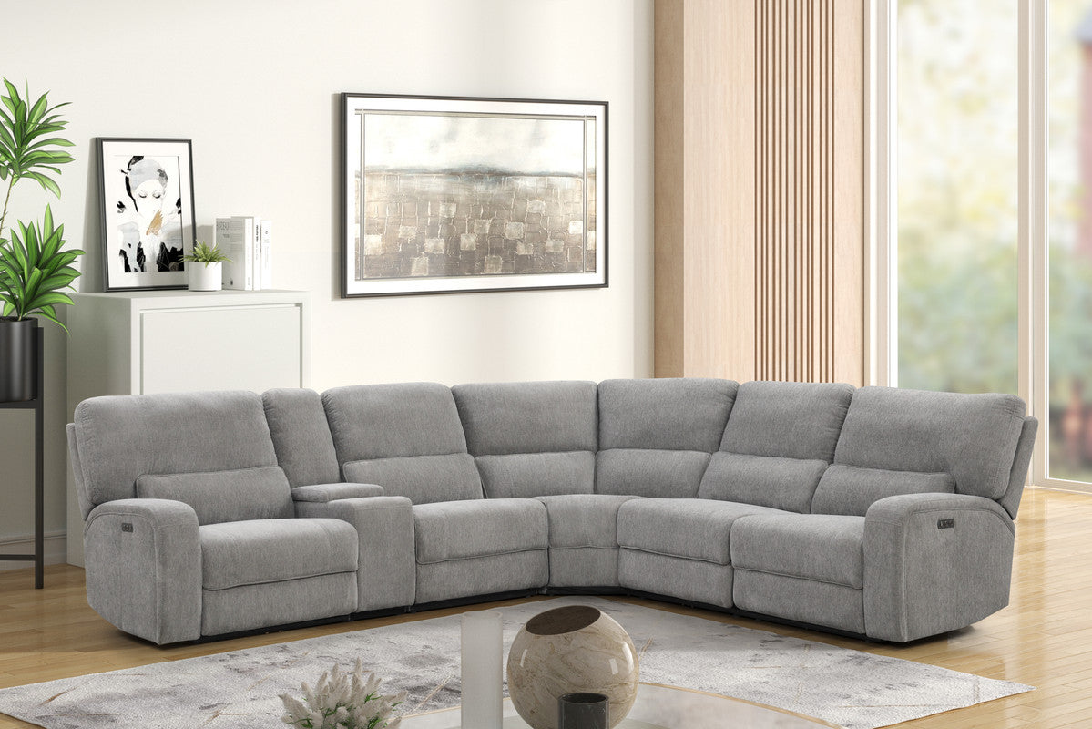 Anthony 114" reclining sectional with USB and storage shown in a home setting. Power recliner and headrests offer premium comfort and tech features.