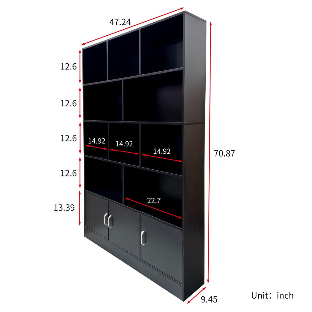 70.87' Tall Bookshelf with 10 Cubes and Cabinet.
